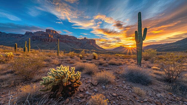 Beautiful cacti plant with desert landscape