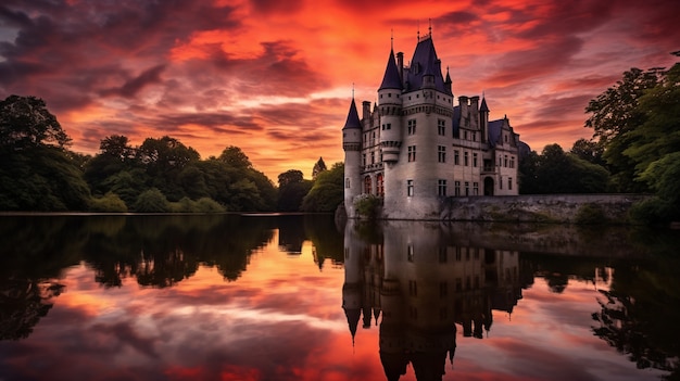 Free photo beautiful castle by the lake