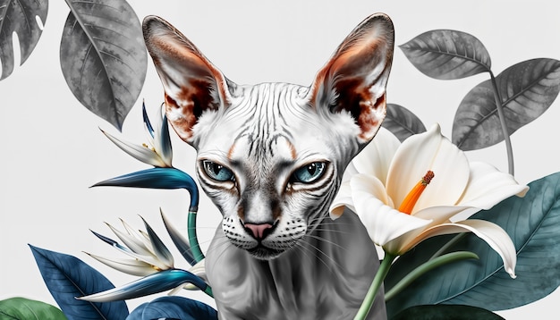 Free Photo beautiful  cat and flowers wallpaper