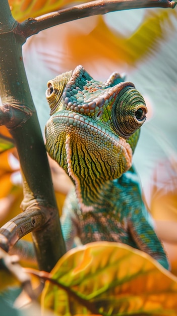 Free photo beautiful chameleon in the wild