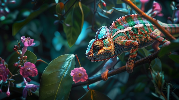 Free Photo beautiful chameleon in the wild