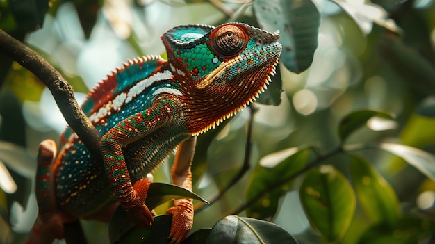 Free photo beautiful chameleon in the wild