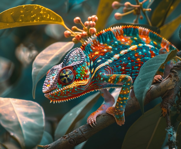 Free photo beautiful chameleon in the wild