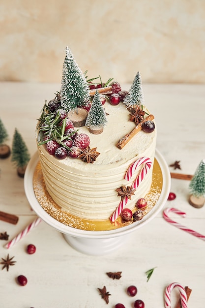 beautiful Christmas cake with traditional decorations