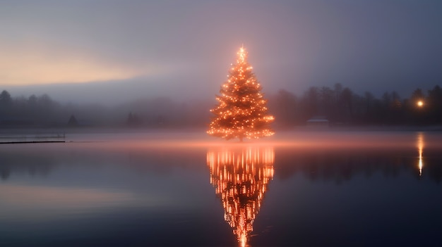 Free Photo beautiful christmas tree by lake