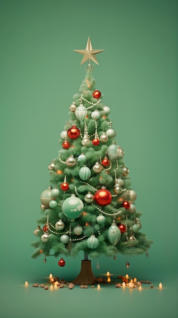 Free photo beautiful christmas tree decorated with lots of ornaments