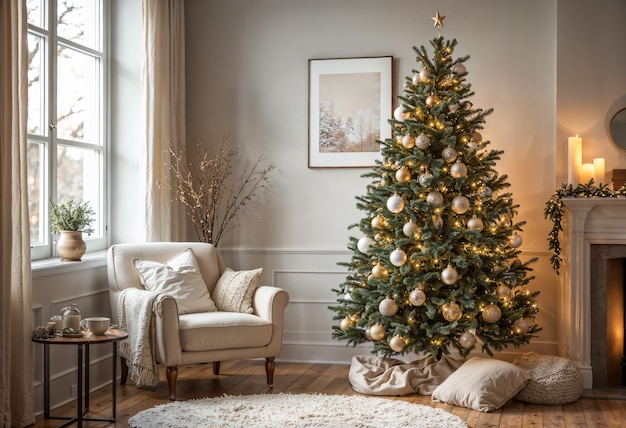 Free photo beautiful christmas tree indoors