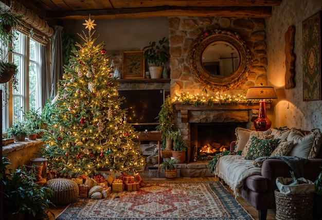 Beautiful christmas tree indoors