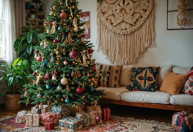 Free photo beautiful christmas tree indoors