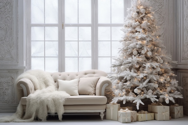 Beautiful christmas tree with couch