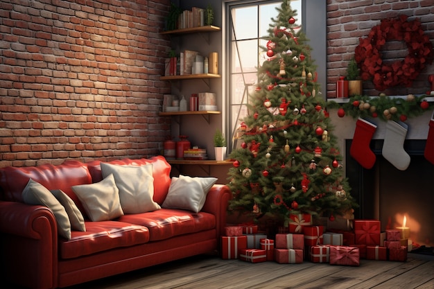 Beautiful christmas tree with couch