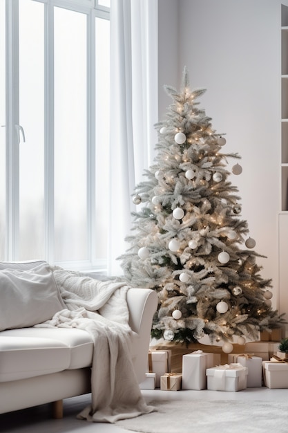 Beautiful christmas tree with couch