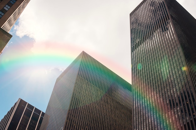 Free Photo beautiful city view with rainbow