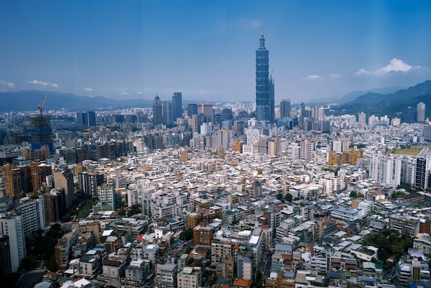 A beautiful cityscape with a lot of buildings and high skyscrapers in Hong Kong, China