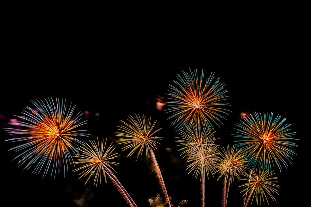 Beautiful colorful firework display at night for celebrate