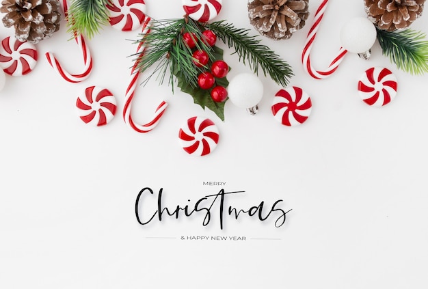 Beautiful composition with christmas ornaments on a white background