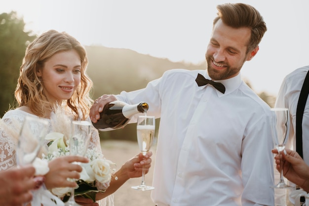 Beautiful couple having their wedding at the beach