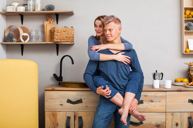 Beautiful couple looking away