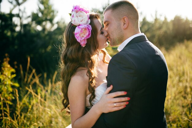 Beautiful couple posing on their wedding day