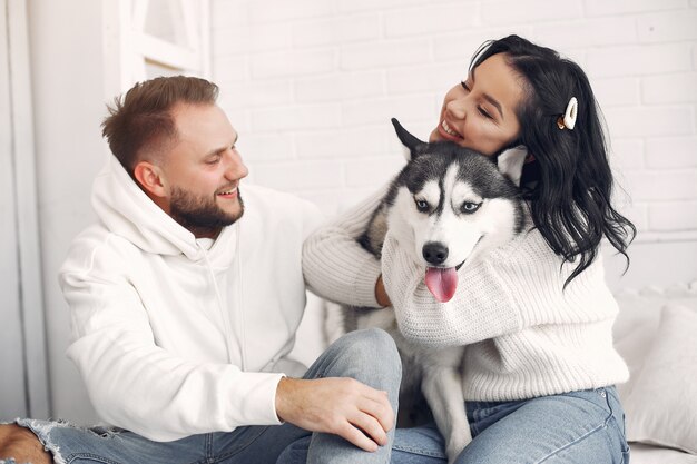 Beautiful couple spend time in a bedroom