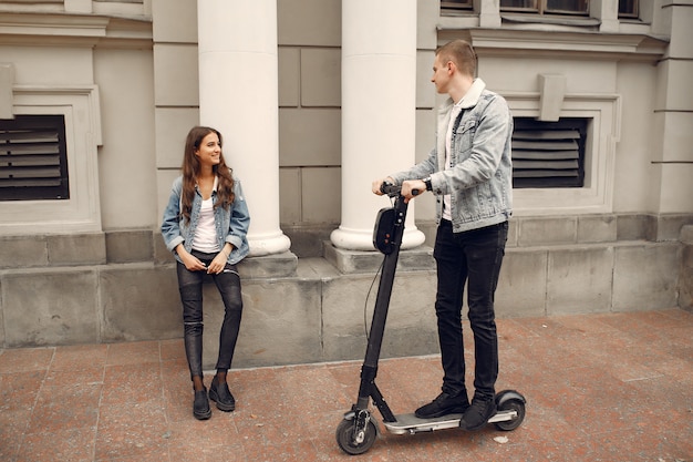 Beautiful couple spend time in the street