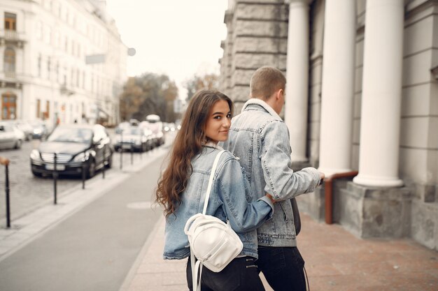 Beautiful couple spend time in the street