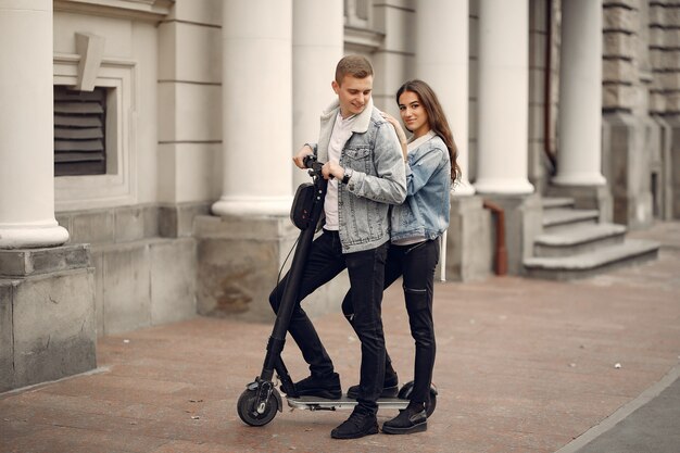 Beautiful couple spend time in the street