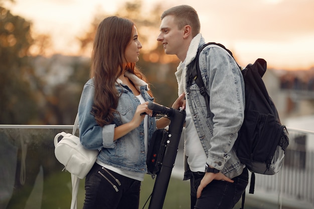 Beautiful couple spend time in the street