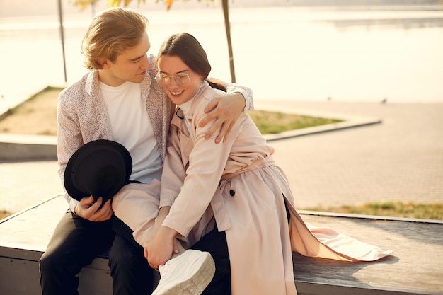 Free photo beautiful couple spend time on a summer forest