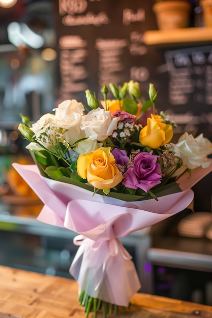 Free photo beautiful decorated bouquet of roses