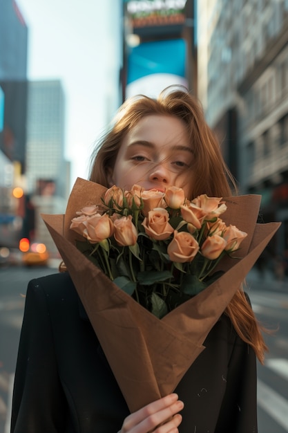 Free photo beautiful decorated bouquet of roses