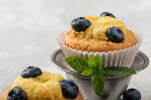 Free photo beautiful and delicious dessert blueberries and mint