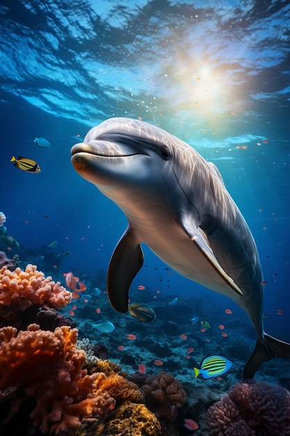 Beautiful dolphin swimming underwater