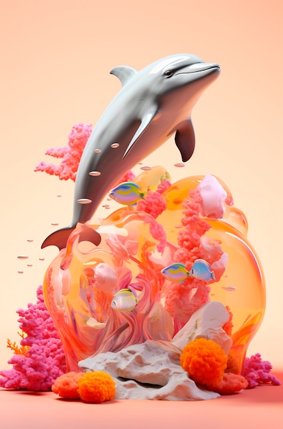 Free photo beautiful dolphin with coral reef