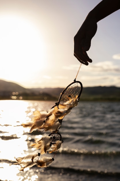 Free photo beautiful dream catcher at seaside