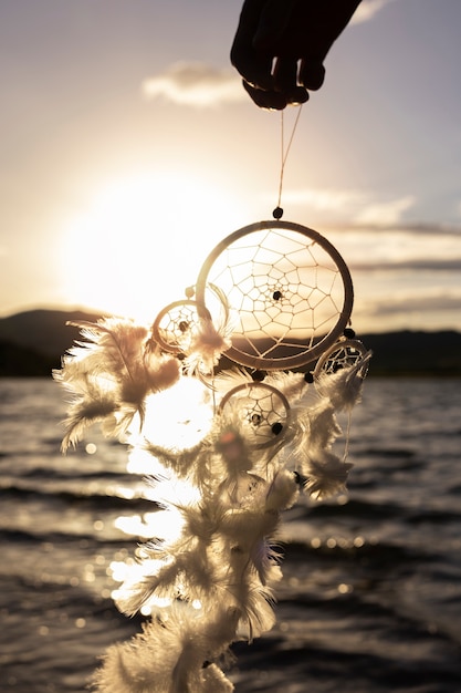 Free photo beautiful dream catcher at seaside