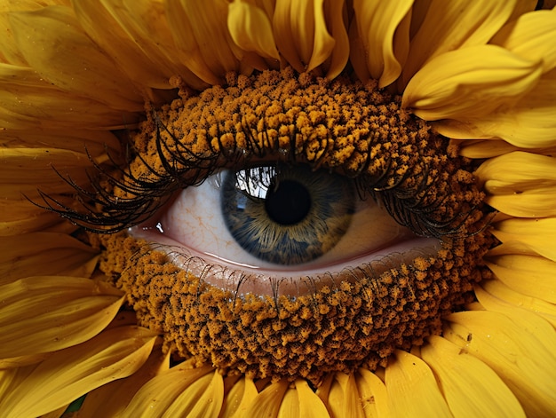 Free Photo beautiful eye with sunflower