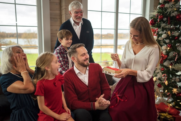 Beautiful family enjoying christmas together at home