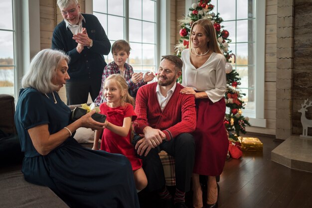 Beautiful family enjoying christmas together at home