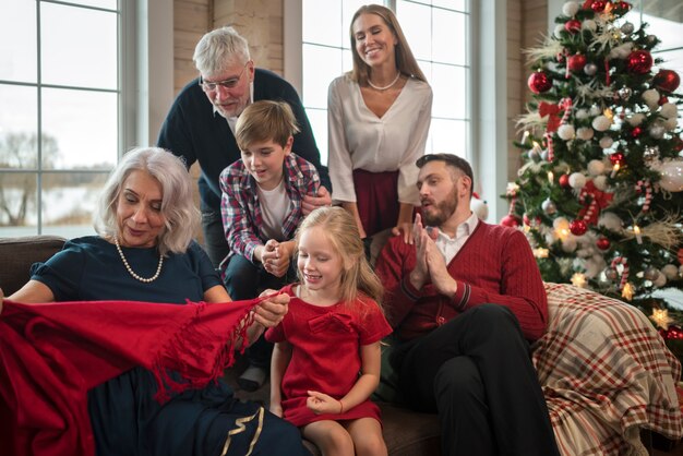 Beautiful family enjoying christmas together at home