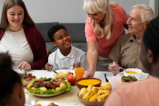 Beautiful family having a nice thanksgiving dinner together