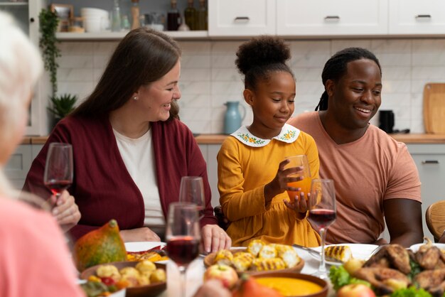 Beautiful family having a nice thanksgiving dinner together