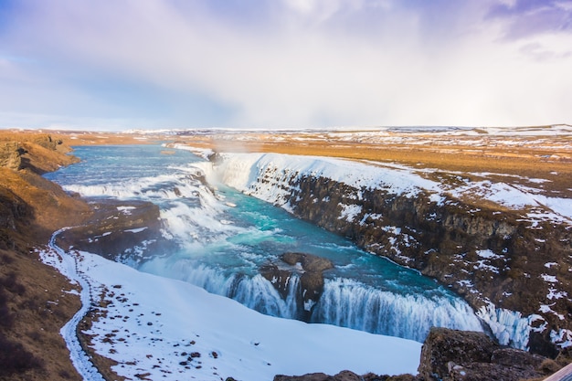 Free Photo beautiful famous waterfall in iceland, winter season .