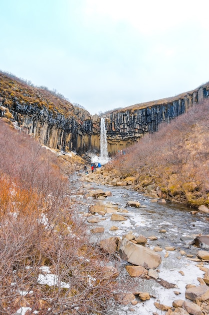 Beautiful famous waterfall in Iceland, winter season .