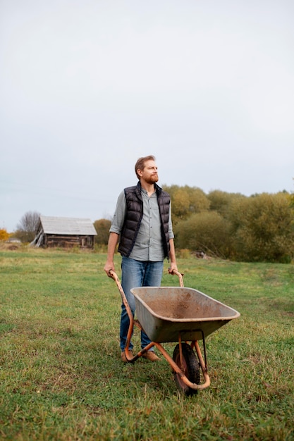 Beautiful farmer in autumn time