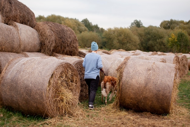 Beautiful farmer in autumn time