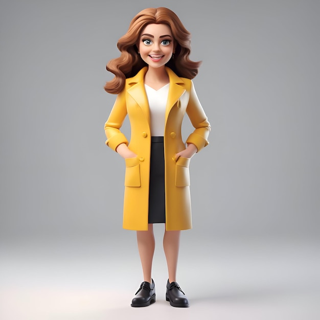 Free Photo beautiful fashion woman in yellow coat 3d illustration studio shot