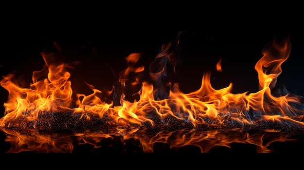 Beautiful fire flames isolated on black background Abstract fire flames background