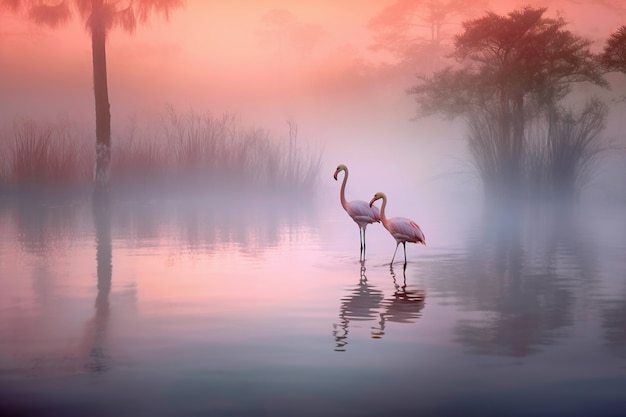 Free photo beautiful flamingos in lake