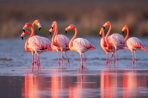 Beautiful flamingos in lake